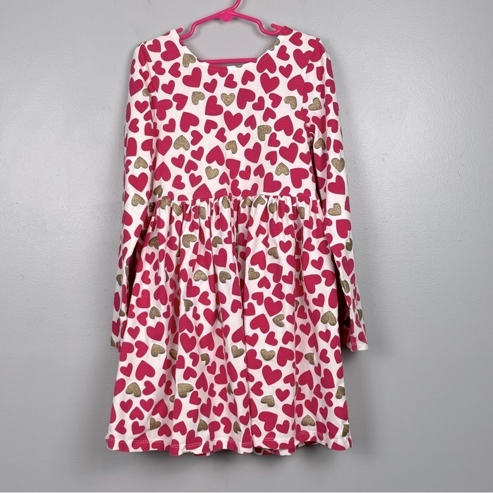 Tommy Bahama girls pink & gold glitter heart print bow detail cotton dress, US 8